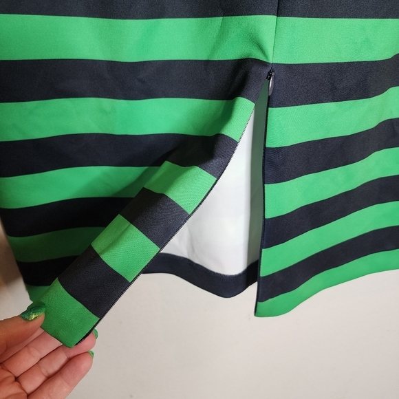 NWT Eloquii green blue stripe pullon stretch pencil skirt. Back zip slit. Sz 16. - Picture 2 of 16